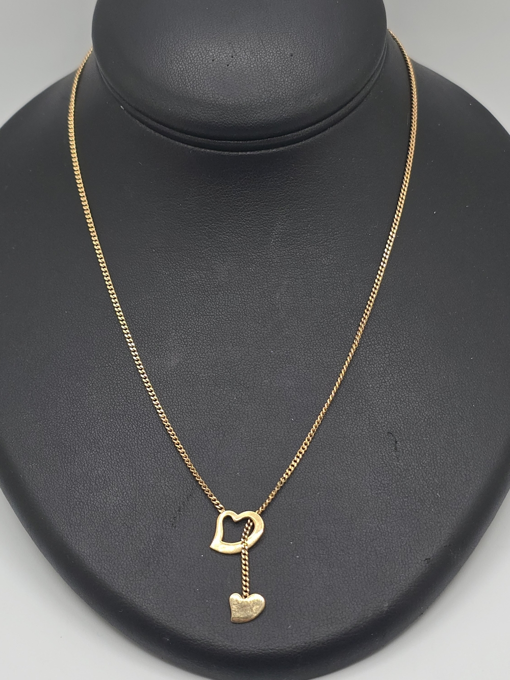 Vintage Double Heart Dangle Necklace Avon Gold Tone 17"